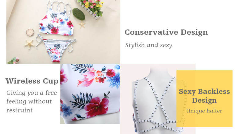 Women Floral Bikini Halter Swimwear Set
