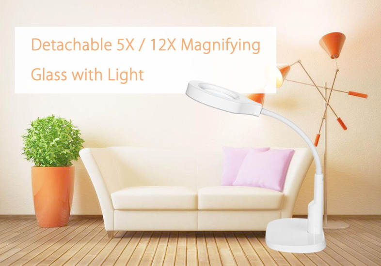 Beileshi TS - 1502 Foldable Desktop Magnifier Magnifying Loupe with 5X / 12X Lens Lamp