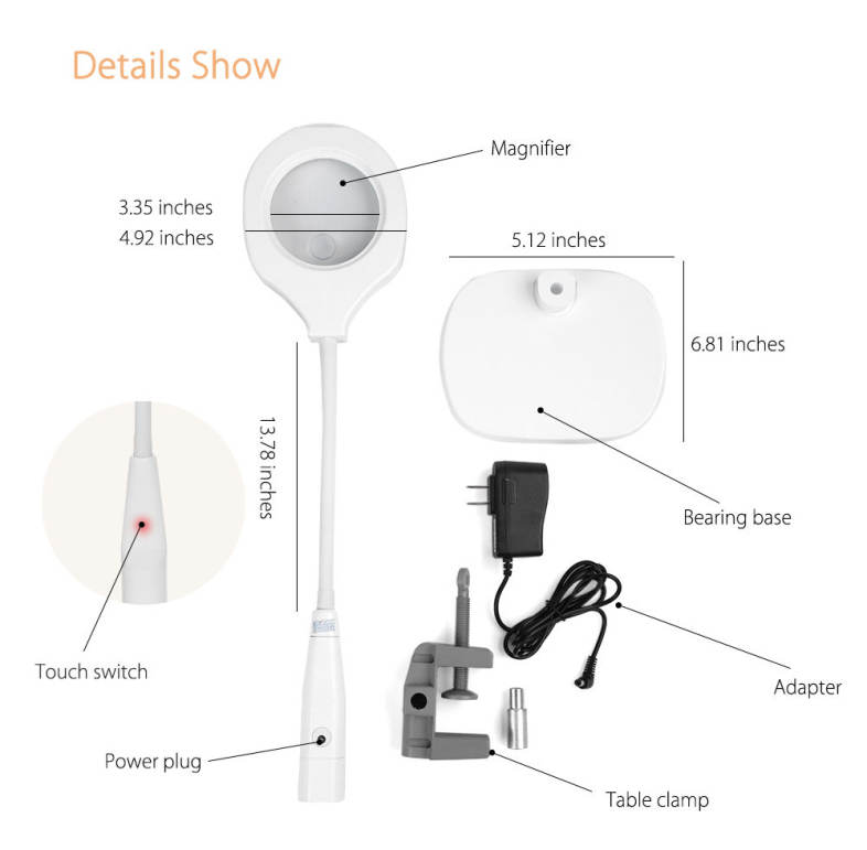Beileshi TS - 1502 Foldable Desktop Magnifier Magnifying Loupe with 5X / 12X Lens Lamp