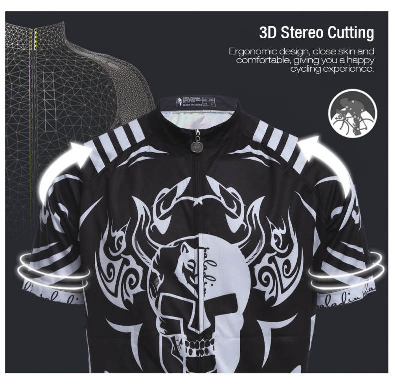 Breathable Short Sleeve Cycling Jersey Skull Pattern Bike Shirt
