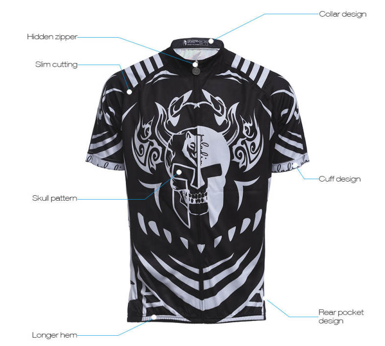 Breathable Short Sleeve Cycling Jersey Skull Pattern Bike Shirt