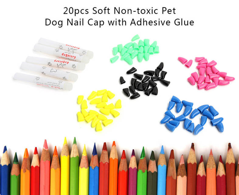 20pcs Pet Dog Nail Caps Claw Control Protector Cover with Adhesive Glue