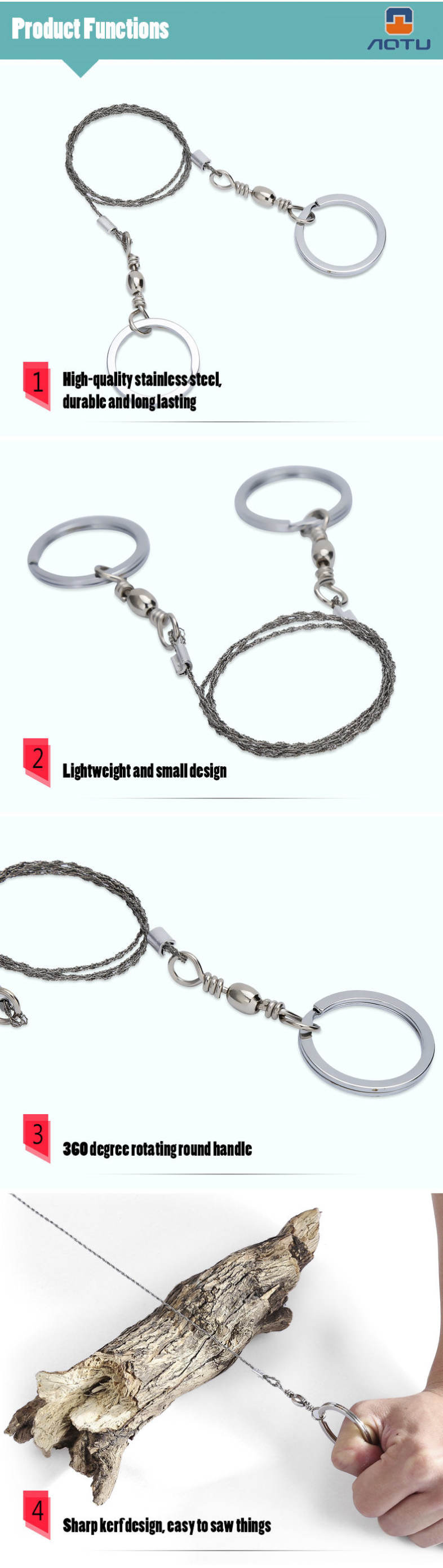 Aotu Portable Stainless Steel Wire Saw Outdoor Emergency Survival Gear