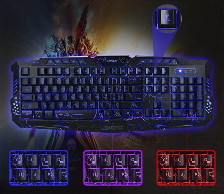ZEEPIN M - 200 Bilingual Russian / English Pro Gaming Keyboard 3 Backlight Modes USB Powered 19 Keys Conflict-free