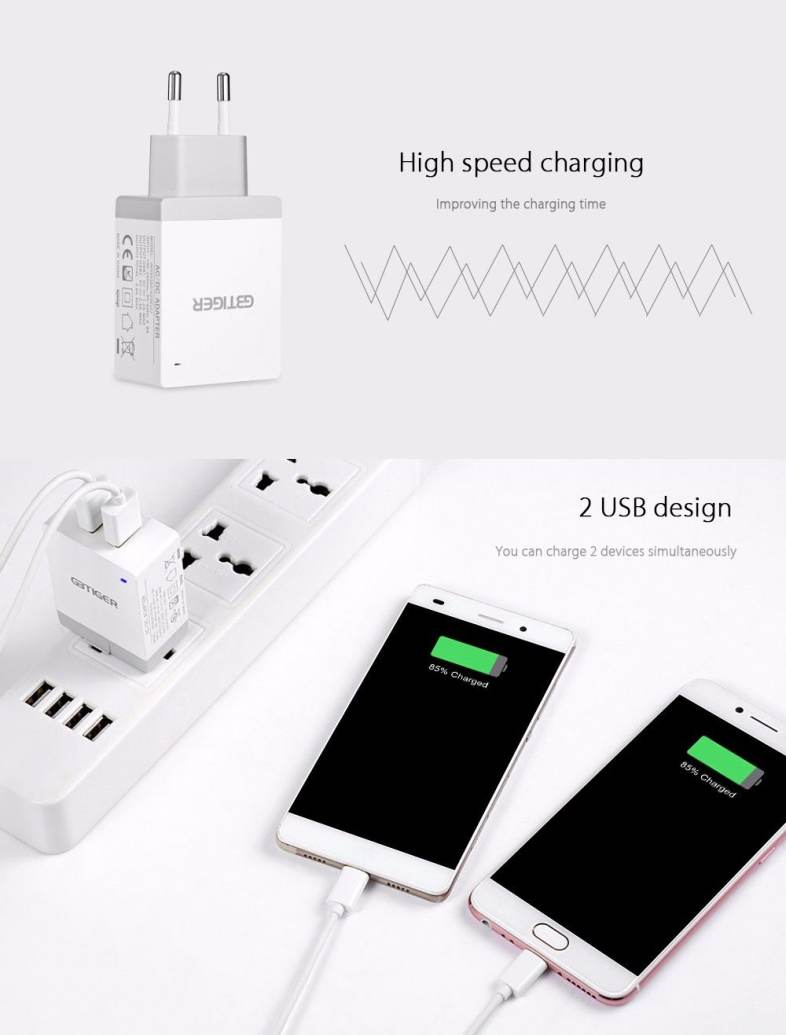 GBTIGER Universal 2 USB 5V 3.6A Multifunctional Quick Travel Adapter with LED Light