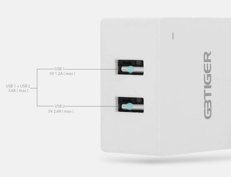 GBTIGER Universal 2 USB 5V 3.6A Multifunctional Quick Travel Adapter with LED Light
