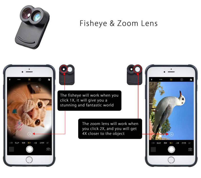 APEXEL APL - IP7PFT 160 Degree Fisheye   4X Zoom Lens Kit External Phone Camera with Protective Skin for iPhone 7 Plus