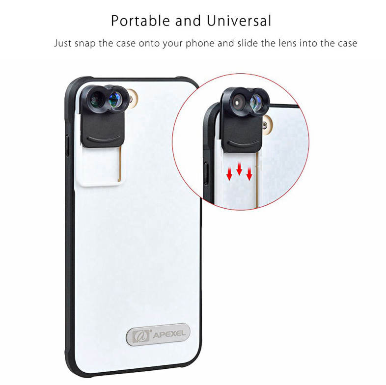 APEXEL APL - IP7PFT 160 Degree Fisheye   4X Zoom Lens Kit External Phone Camera with Protective Skin for iPhone 7 Plus
