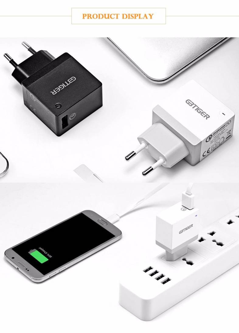 GBTIGER Qualcomm Certification QC 2.0 USB Multifunctional Quick Travel Adapter with LED Light