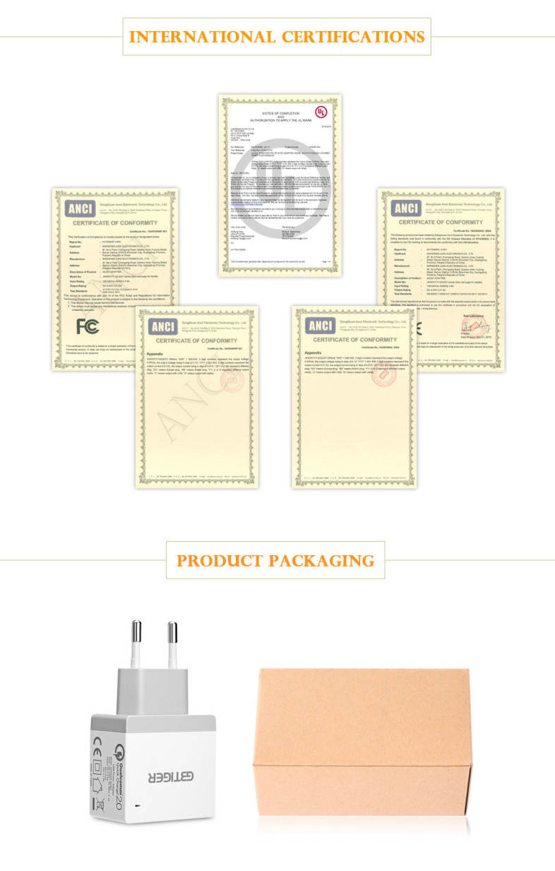 GBTIGER Qualcomm Certification QC 2.0 USB Multifunctional Quick Travel Adapter with LED Light
