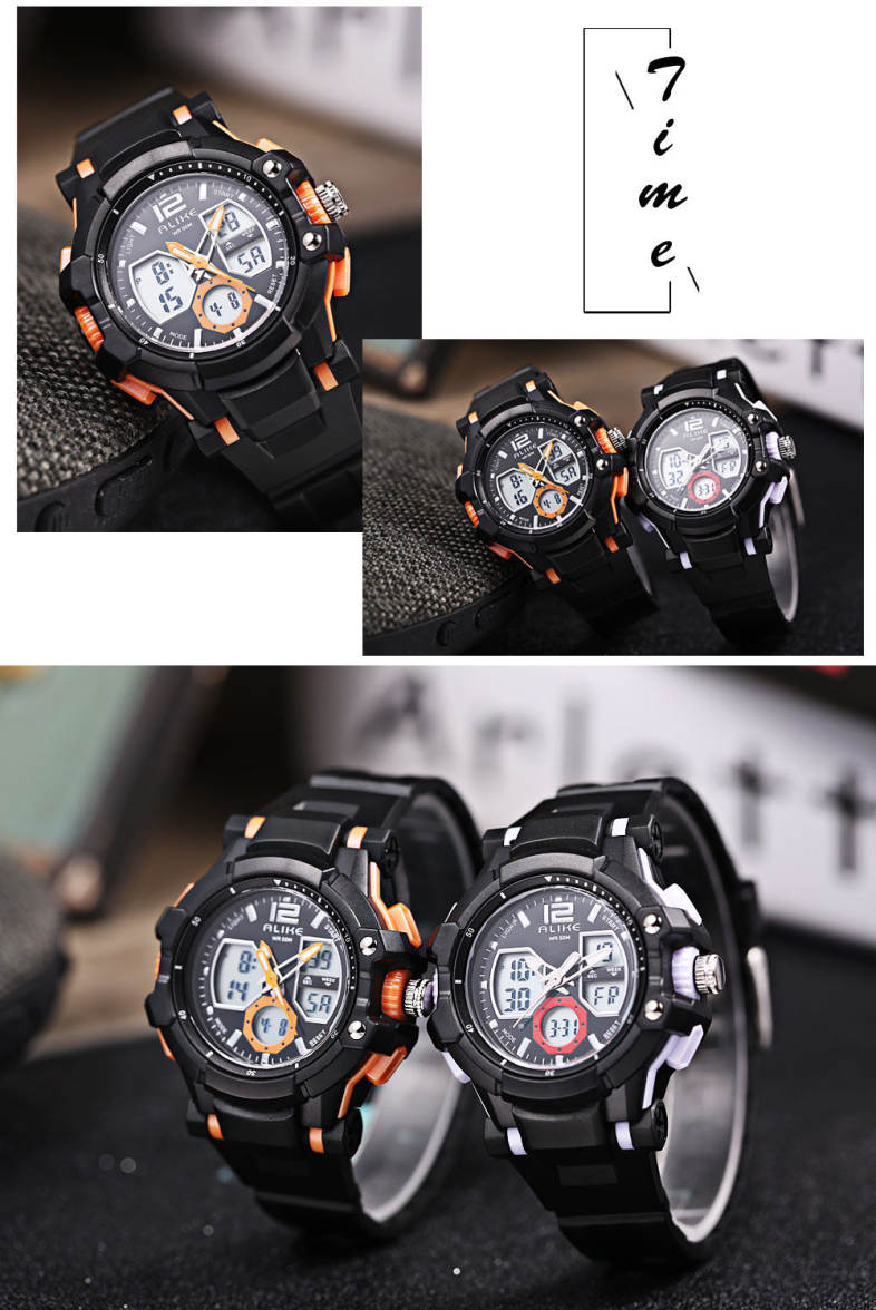 ALIKE AK16123 Male Dual Movt LED Sport Watch Chronograph Calendar Men Wristwatch