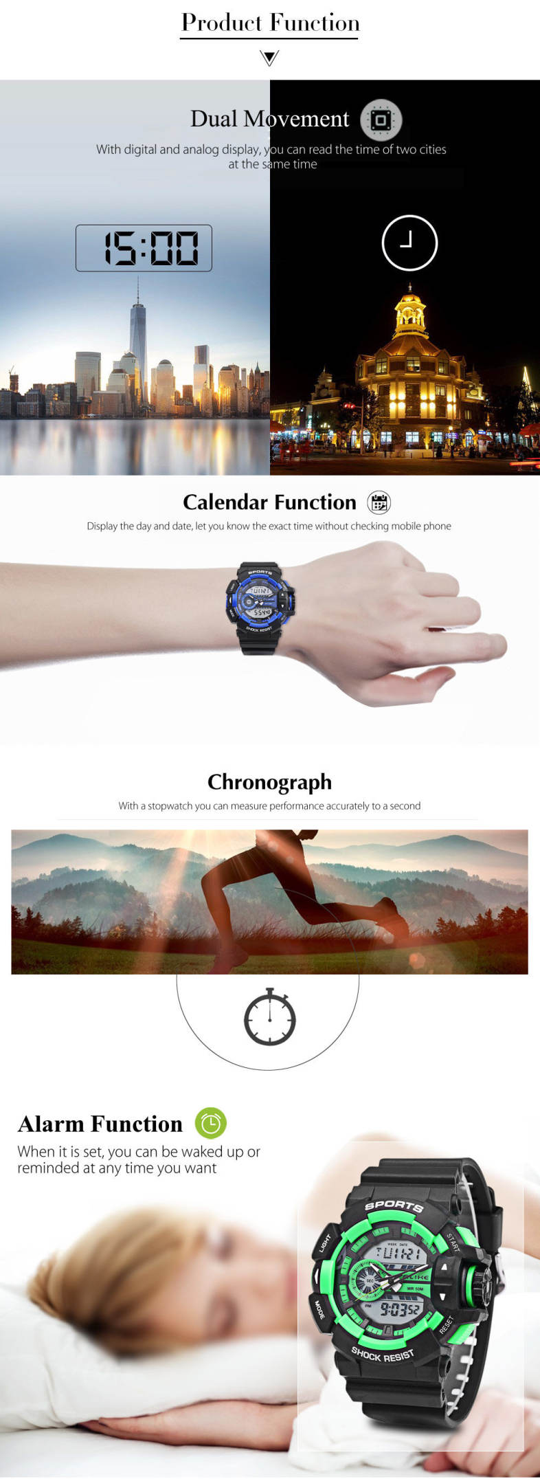ALIKE AK14111 Male Dual Movt Sport Watch Alarm Chronograph Men Wristwatch
