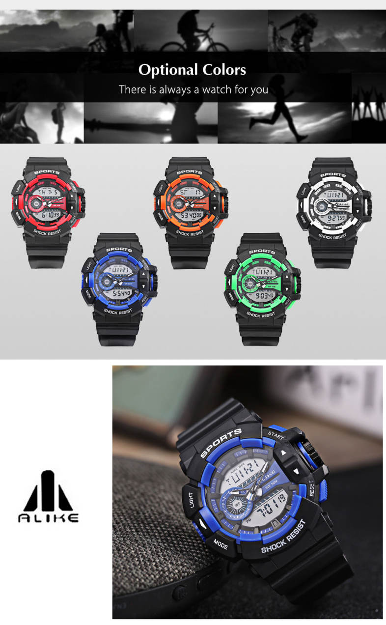 ALIKE AK14111 Male Dual Movt Sport Watch Alarm Chronograph Men Wristwatch