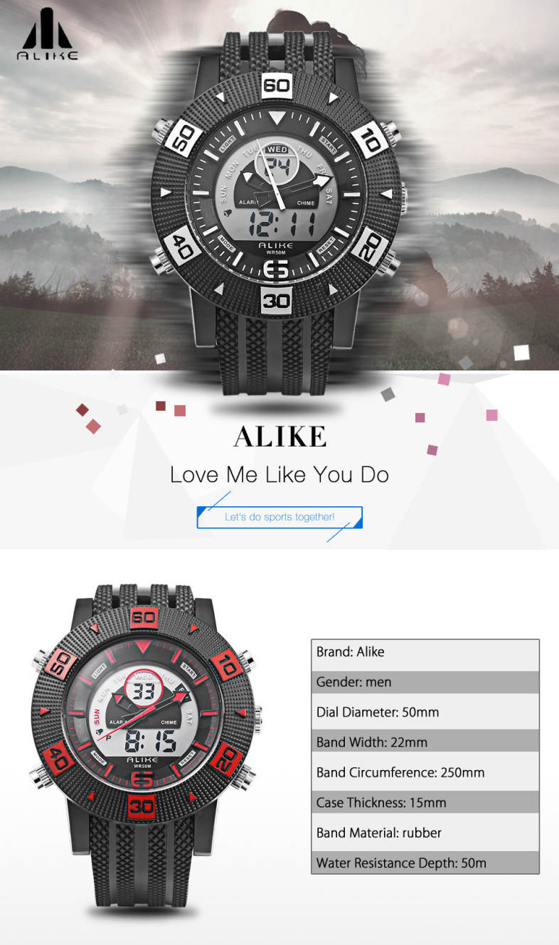 ALIKE AK14107 Quartz Digital Men Watch Calendar Chronograph Male Wristwatch