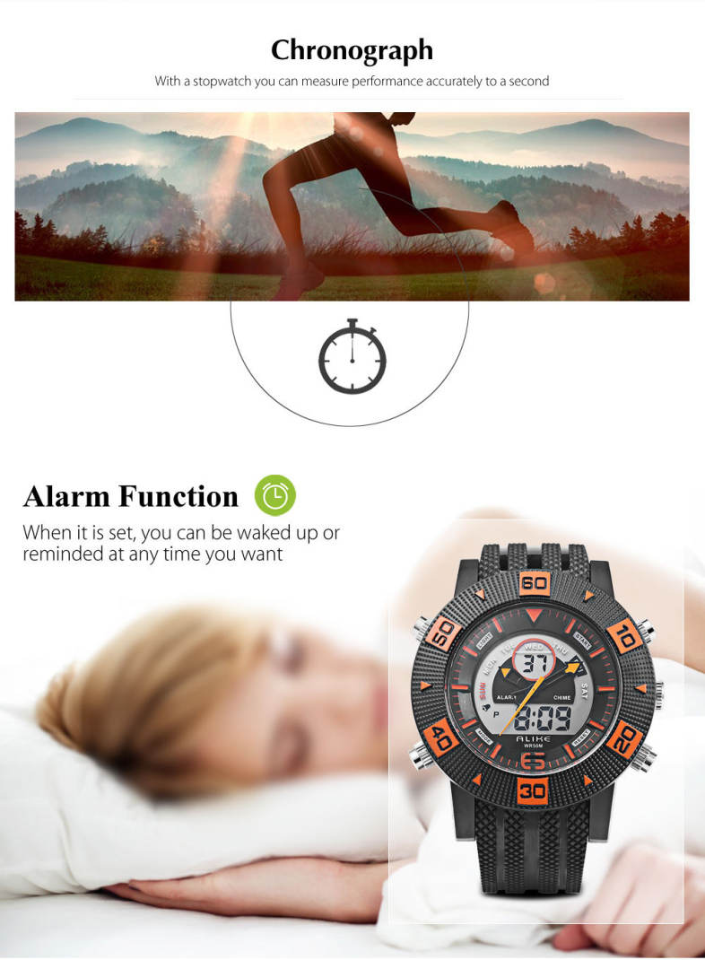 ALIKE AK14107 Quartz Digital Men Watch Calendar Chronograph Male Wristwatch