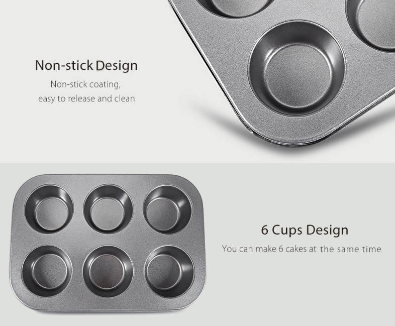 6 Cups Non-stick Steel Muffin Cupcake Pan Mold for Egg Tart Baking Tool