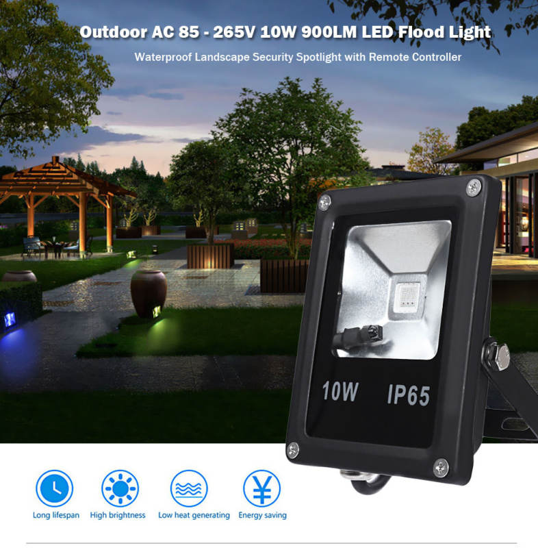 Outdoor AC 85 - 265V 10W LED Flood Light Waterproof Landscape Security Spotlight with Remote Controller