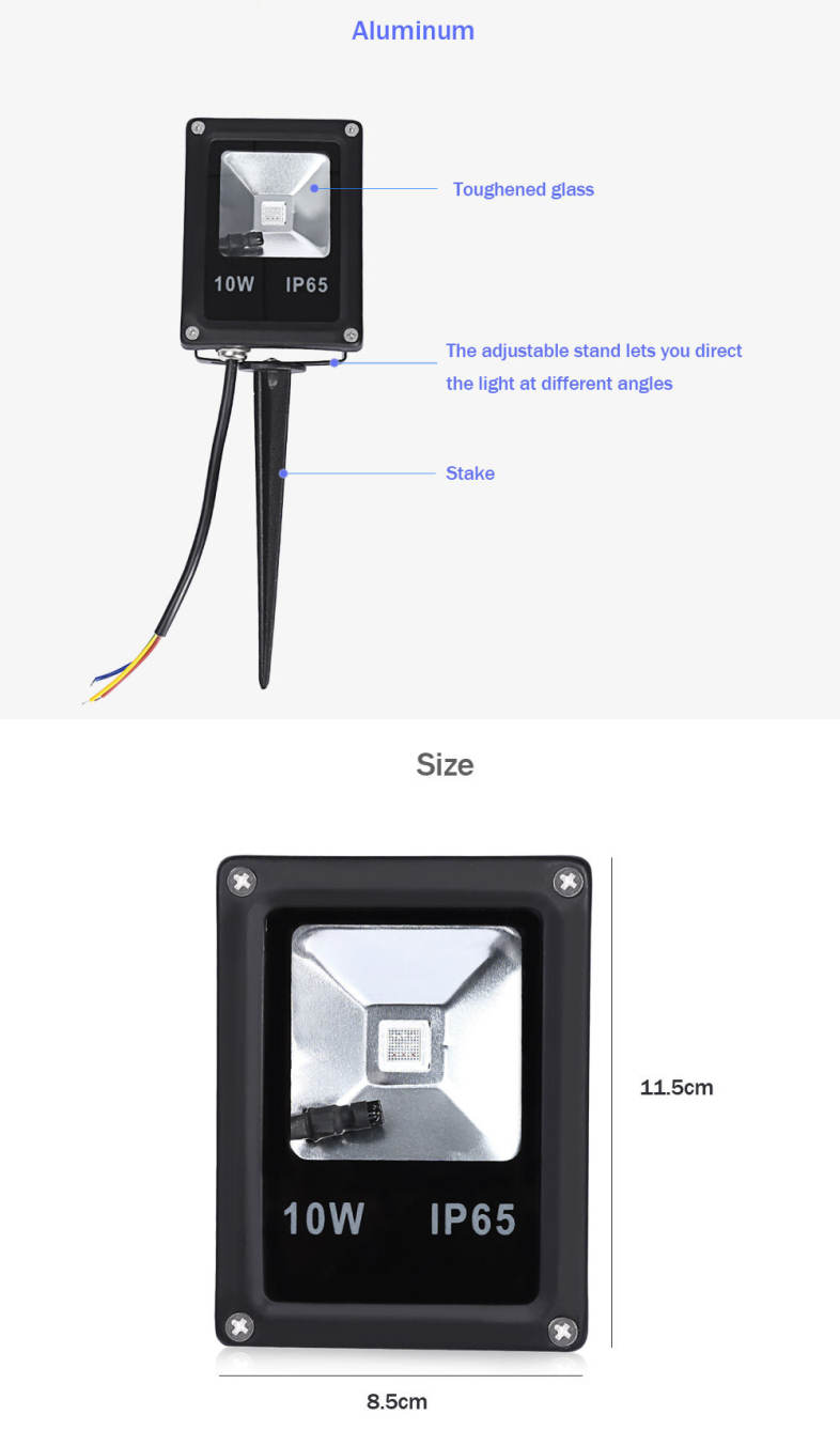 Outdoor AC 85 - 265V 10W LED Flood Light Waterproof Landscape Security Spotlight with Remote Controller