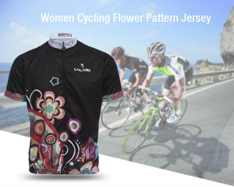 ILPALADINO Women Breathable Short Sleeve Cycling Jersey Flower Pattern Bike Shirt