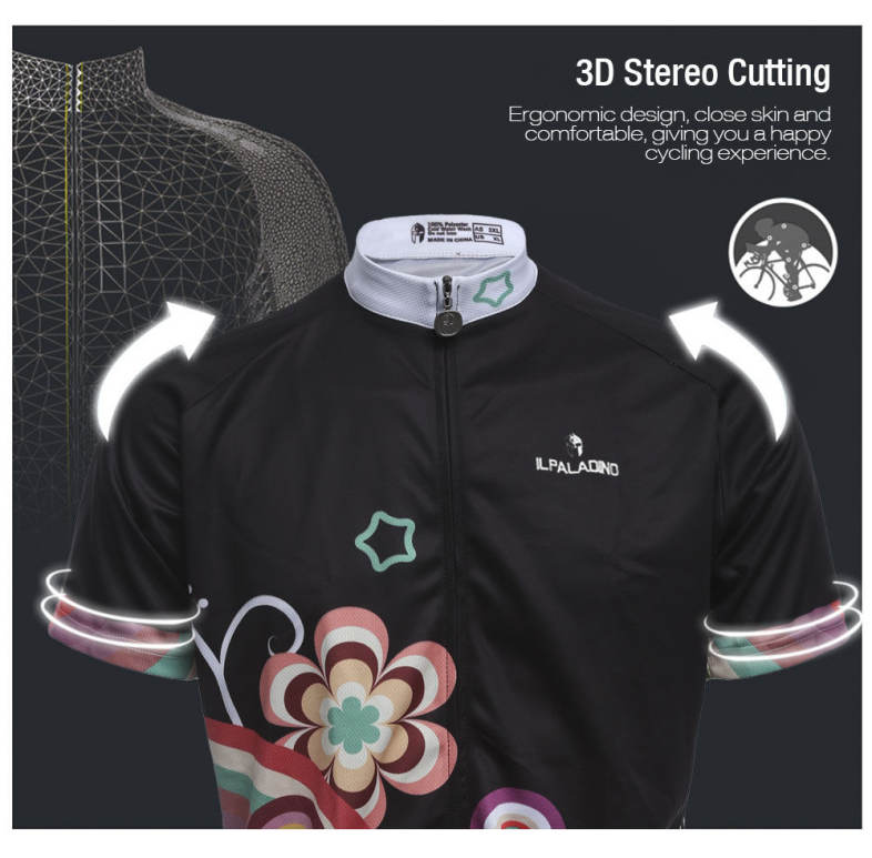 ILPALADINO Women Breathable Short Sleeve Cycling Jersey Flower Pattern Bike Shirt