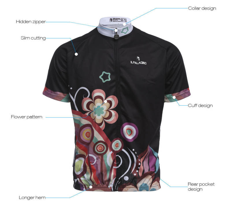ILPALADINO Women Breathable Short Sleeve Cycling Jersey Flower Pattern Bike Shirt
