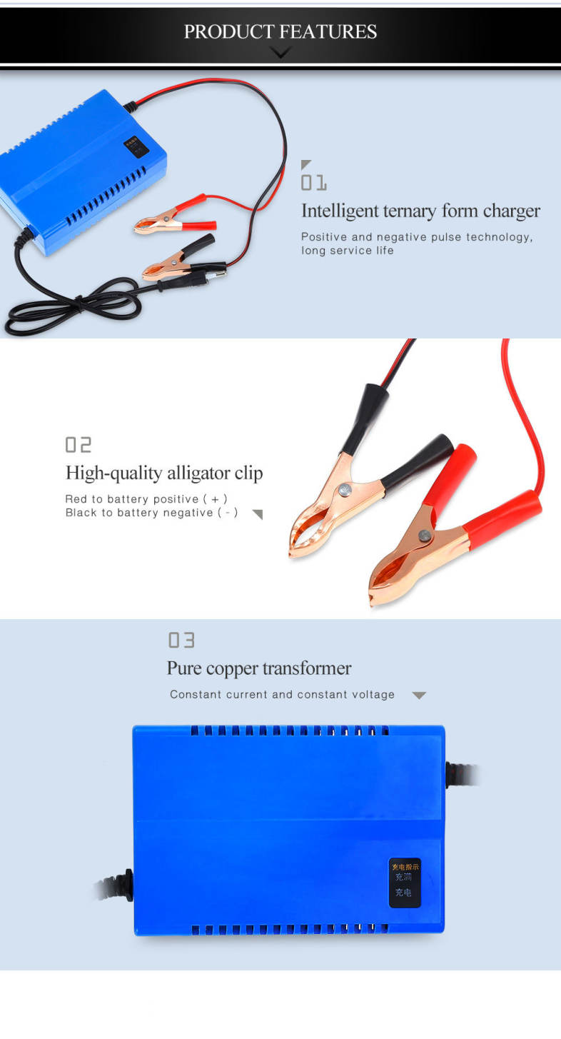 Fast Charging 12V 3A Lead-acid Storage Battery Charger Ternary Form EU Plug