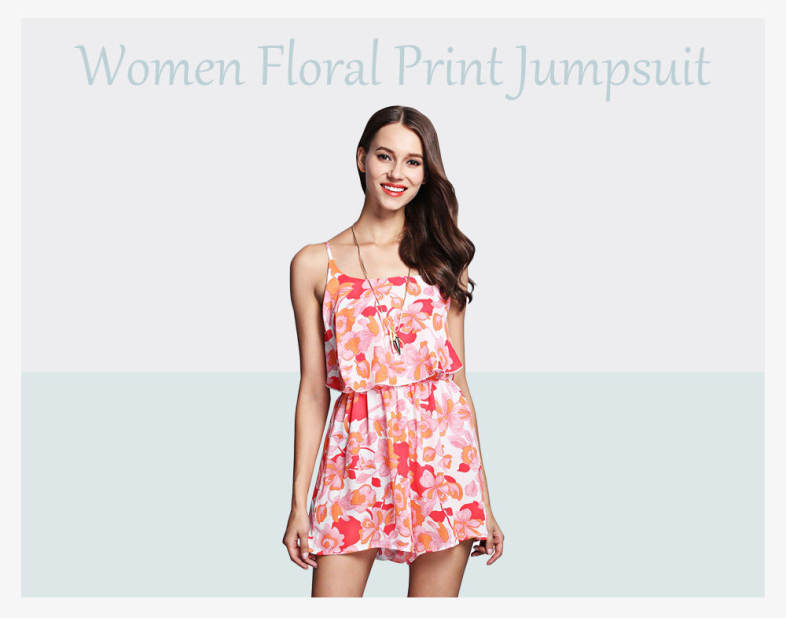 Active Spaghetti Strap Floral Print Flounce Jumpsuit for Women