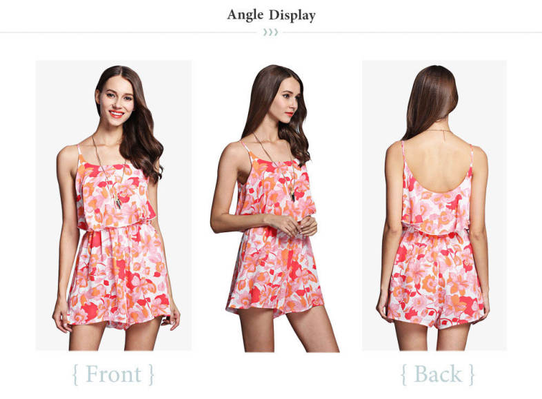 Active Spaghetti Strap Floral Print Flounce Jumpsuit for Women