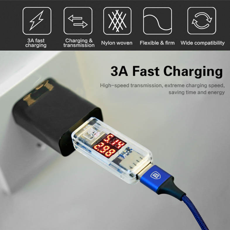 Baseus Rapid Series 2 in 1 Micro USB   8 Pin Connector 3A Fast Charging Data Transfer Cable 1.2M