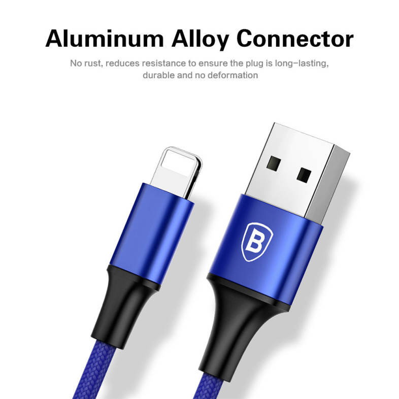 Baseus Rapid Series 2 in 1 Micro USB   8 Pin Connector 3A Fast Charging Data Transfer Cable 1.2M
