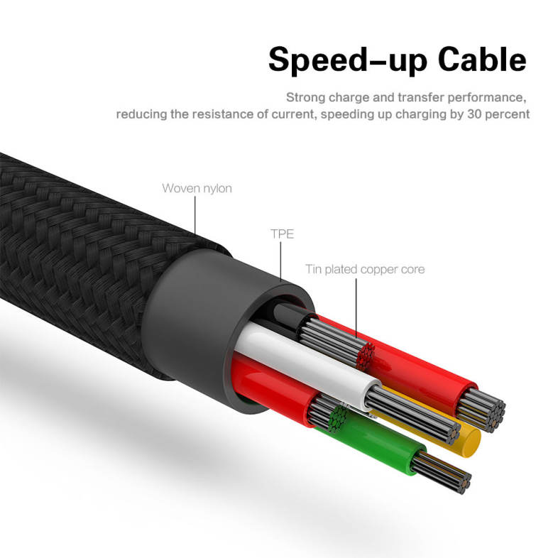 Baseus Rapid Series 2 in 1 Micro USB   8 Pin Connector 3A Fast Charging Data Transfer Cable 1.2M