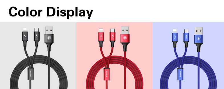 Baseus Rapid Series 2 in 1 Micro USB   8 Pin Connector 3A Fast Charging Data Transfer Cable 1.2M