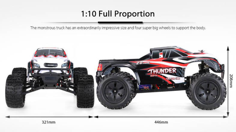 ZD Racing 10427 - S 1:10 Big Foot RC Truck RTR 2.4GHz 4WD / Splashproof 45A ESC / 3.5kg High-torque Servo