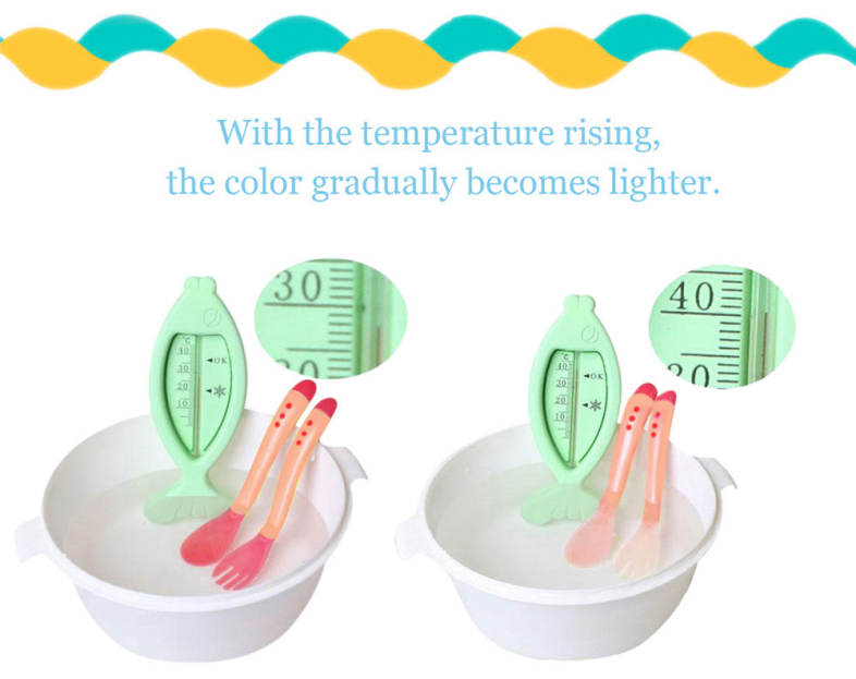 BOBEIELEPHANT Portable Temperature Changing Color Silicone Fork Spoon Set for Babies