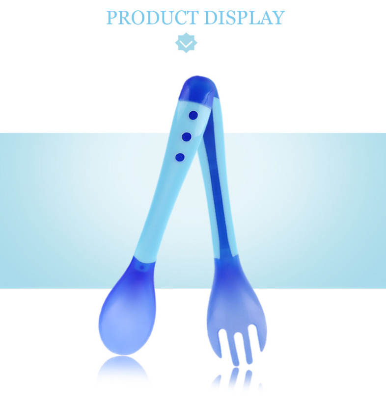 BOBEIELEPHANT Portable Temperature Changing Color Silicone Fork Spoon Set for Babies