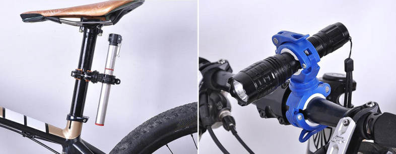 Cycling Bike Rotating Light Front Lamp Flashlight Pump Handlebar Holder Bicycle Accessories