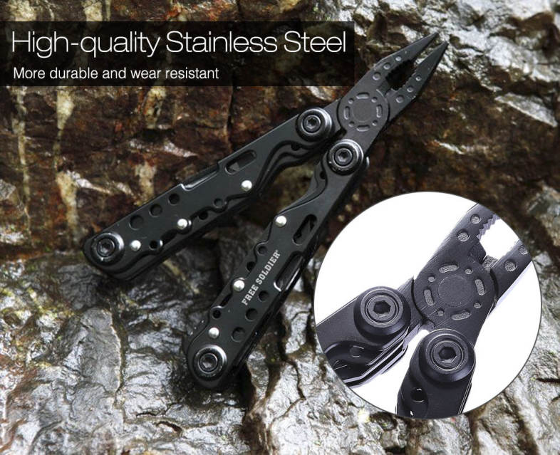 Free Soldier Outdoor Camping Hiking 12 in 1 Multifunctional Foldable Stainless Steel Needle Nose Plier