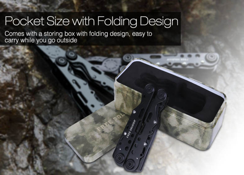 Free Soldier Outdoor Camping Hiking 12 in 1 Multifunctional Foldable Stainless Steel Needle Nose Plier