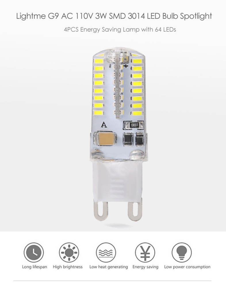 Lightme 4PCS G9 AC 110V 3W SMD 3014 LED Bulb Light Energy Saving Lamp with 64 LEDs