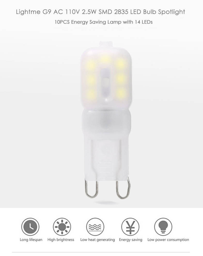 Lightme 10PCS G9 AC 110V 2.5W SMD 2835 LED Bulb Light Energy Saving Lamp with 14 LEDs