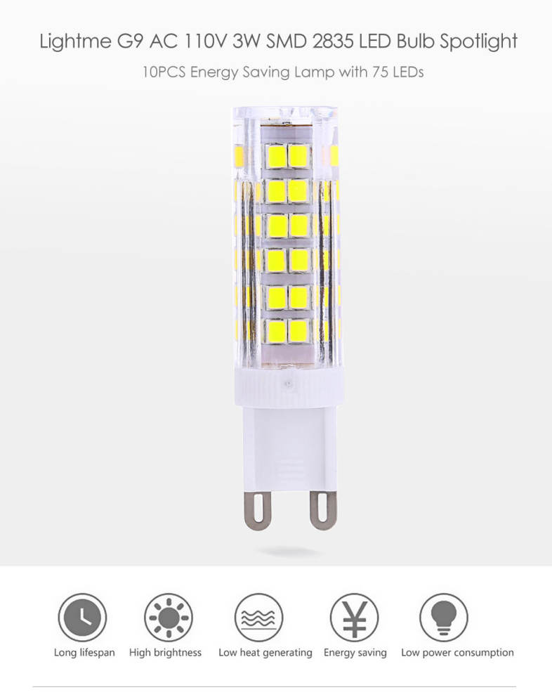 Lightme 10PCS G9 AC 110V 3W SMD 2835 LED Bulb Light Energy Saving Lamp with 75 LEDs