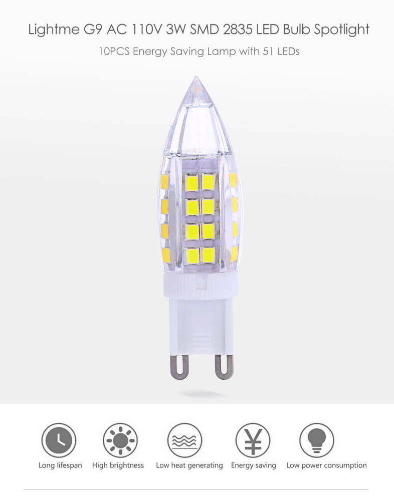 Lightme 10PCS G9 AC 110V 3W SMD 2835 LED Bulb Spotlight with 51 LEDs