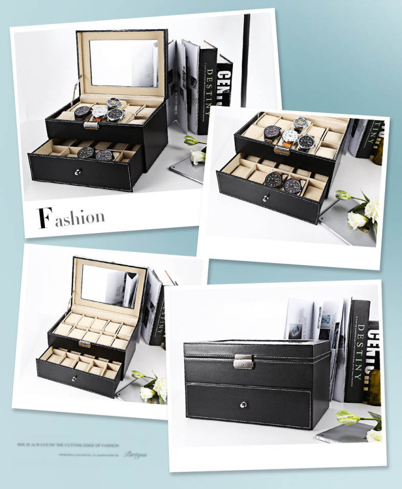 20 Grids Drawer-style PU Watch Storage Organizer Jewelry Display Box