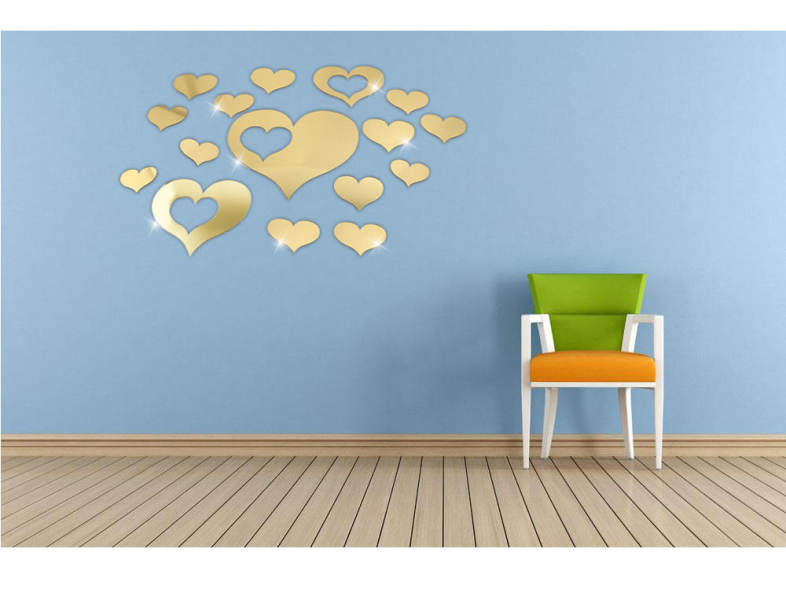 DIY Heart Shaped Mirror Effect Wall Sticker Bedroom Home Decoration