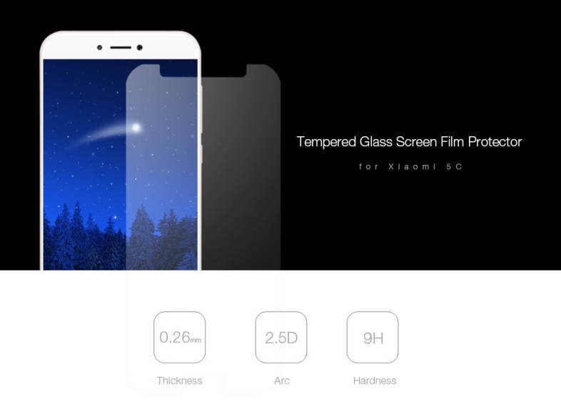 ASLING 9H 2.5D Arc Edge Tempered Glass Screen Film for Xiaomi 5C Ultra-thin Explosion-proof Protector 0.26mm