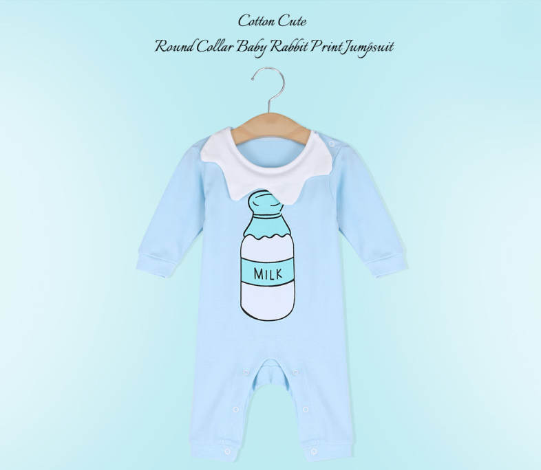 Rabbit Beien Cotton Round Collar Long Sleeve Baby Milk Print Jumpsuit