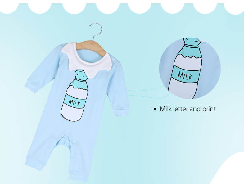 Rabbit Beien Cotton Round Collar Long Sleeve Baby Milk Print Jumpsuit