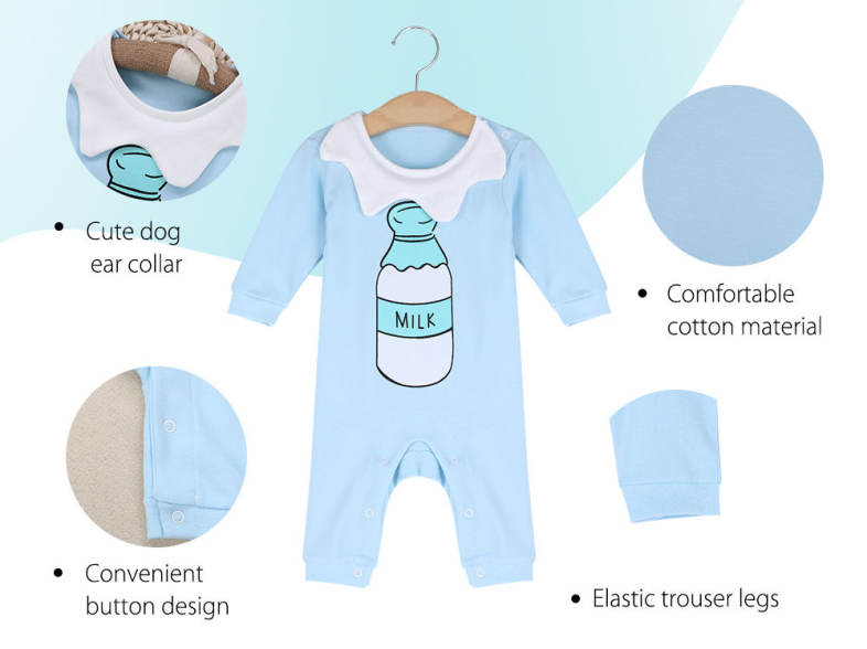 Rabbit Beien Cotton Round Collar Long Sleeve Baby Milk Print Jumpsuit