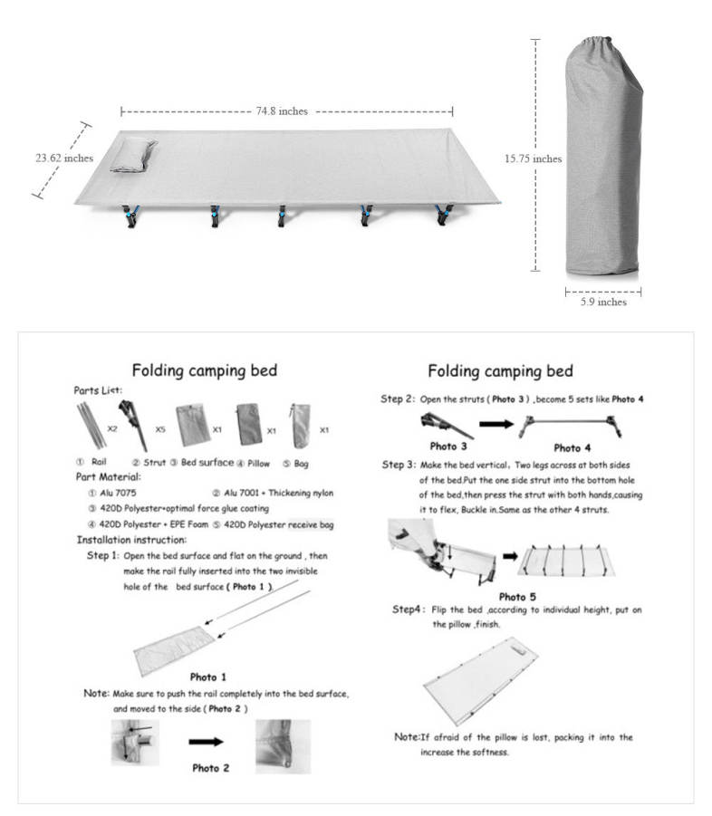 Outdoor Camping Mat Portable Folding Aluminum Alloy Tent Sleeping Bed