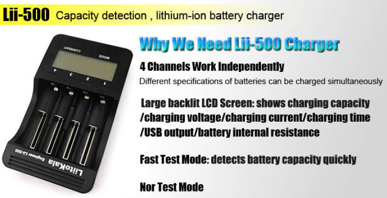 Liitokala Lii - 500 Smart LCD Battery Charger for 18650 / 26650 / 16340 / 14500 / 10440 Batteries